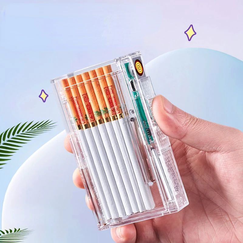 Portable Charging Ignition Cigarette Box with 20 Fine Branches Automatic Bullet Smoke Anti-pressure Windproof and Moisture-proof