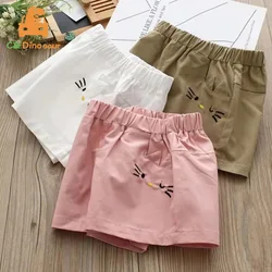 2025 New 2 3 4 6 8 9 10 12 Years Children Fashion Cotton Embroidery Cartoon Solid Color Cotton Summer Kids Baby Girls Shorts