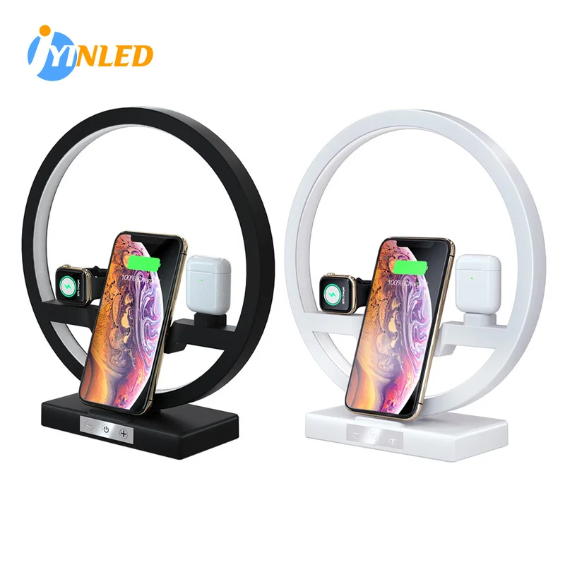 3 IN 1 QI Fast Wireless Charger Dock LED Table Desk Lamp for iPhone 11 Pro Max Apple Watch iWatch 1 2 3 4 Airpods Charger Holder