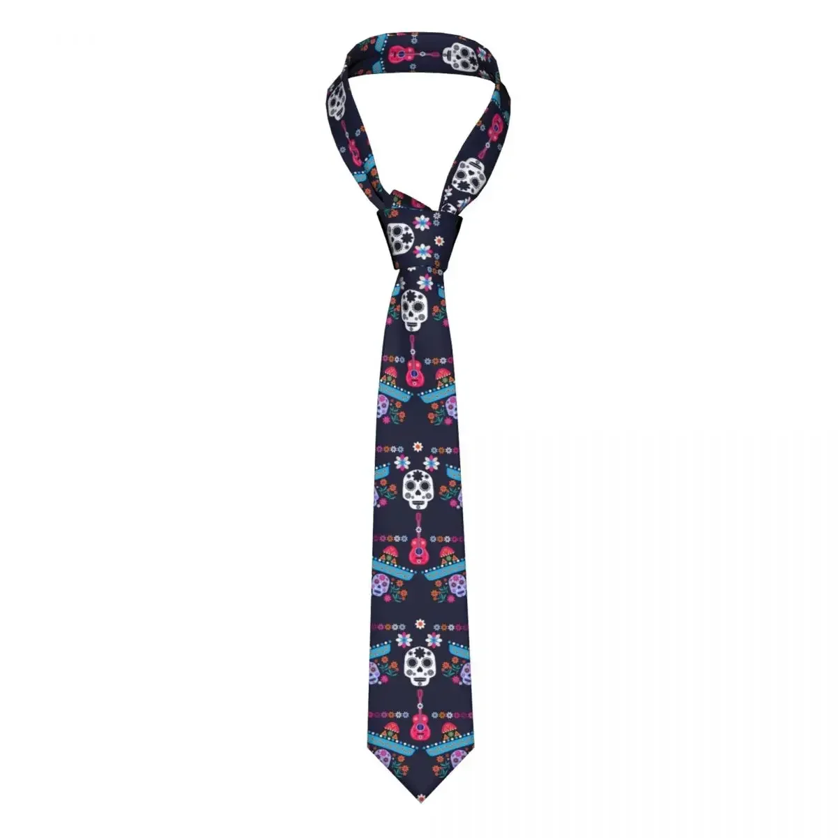 Casual Arrowhead Skinny Mexican Sugar Skulls And Flowers Necktie Slim Tie For Party Formal Tie