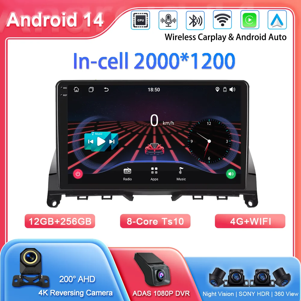 

Car Radio Stereo Multimedia Player For Mercedes Benz C Class 3 C220 C180 W204 S204 2006-2011 Auto GPS Navigation 2din 4G Carplay