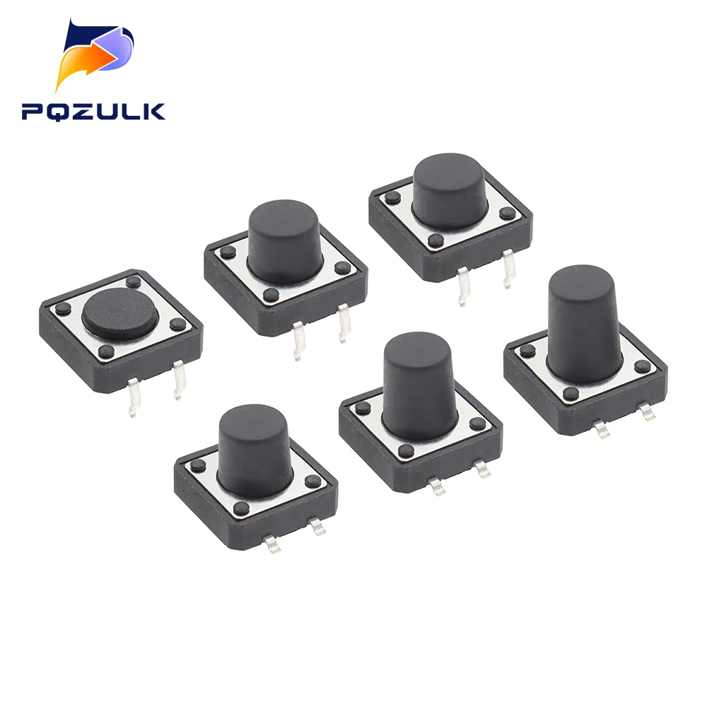 50PCS 10 Models 12*12 SMD Tact Switch Tactile Push Button Switch Kit Height: 4.3 5~13MM DIP 4P Micro Switch 12x12 Key Switch