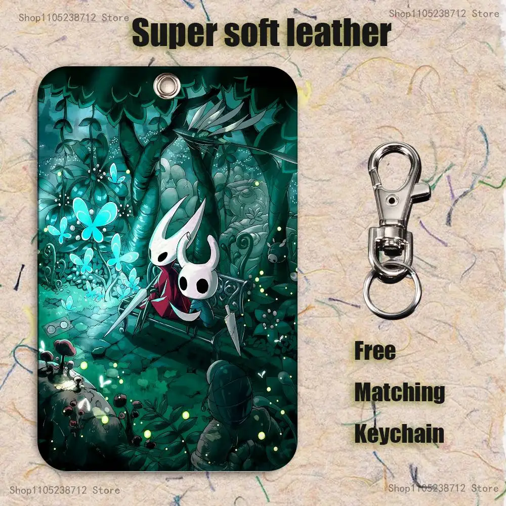 Horror Anime H-Hollow K-Knights patrón PU tarjetero de cuero llavero cerradura de puerta etiqueta de acceso funda para tarjeta de identificación llavero tarjeta