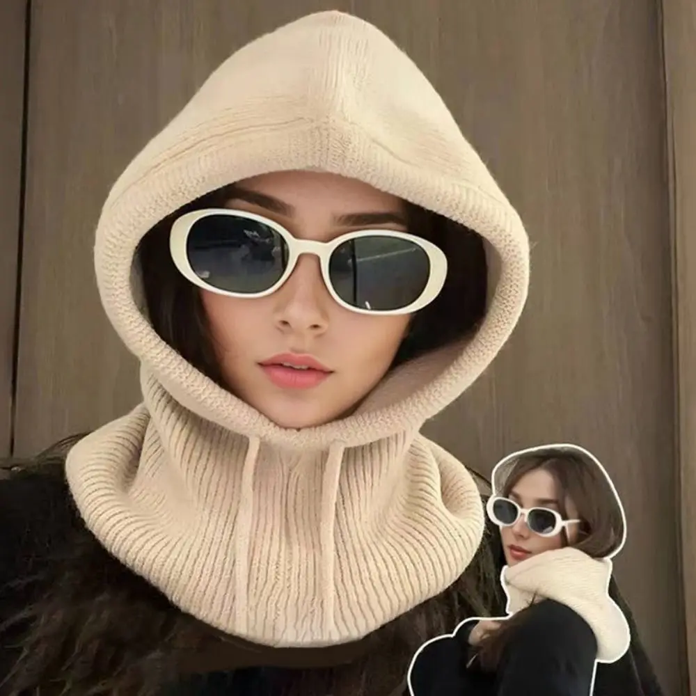 

Fashion Knitted Balaclava Hat Woolen Yarn Windproof Winter Hat Warm Ring Scarf Collar Muffler Pullover Cap Outdoor