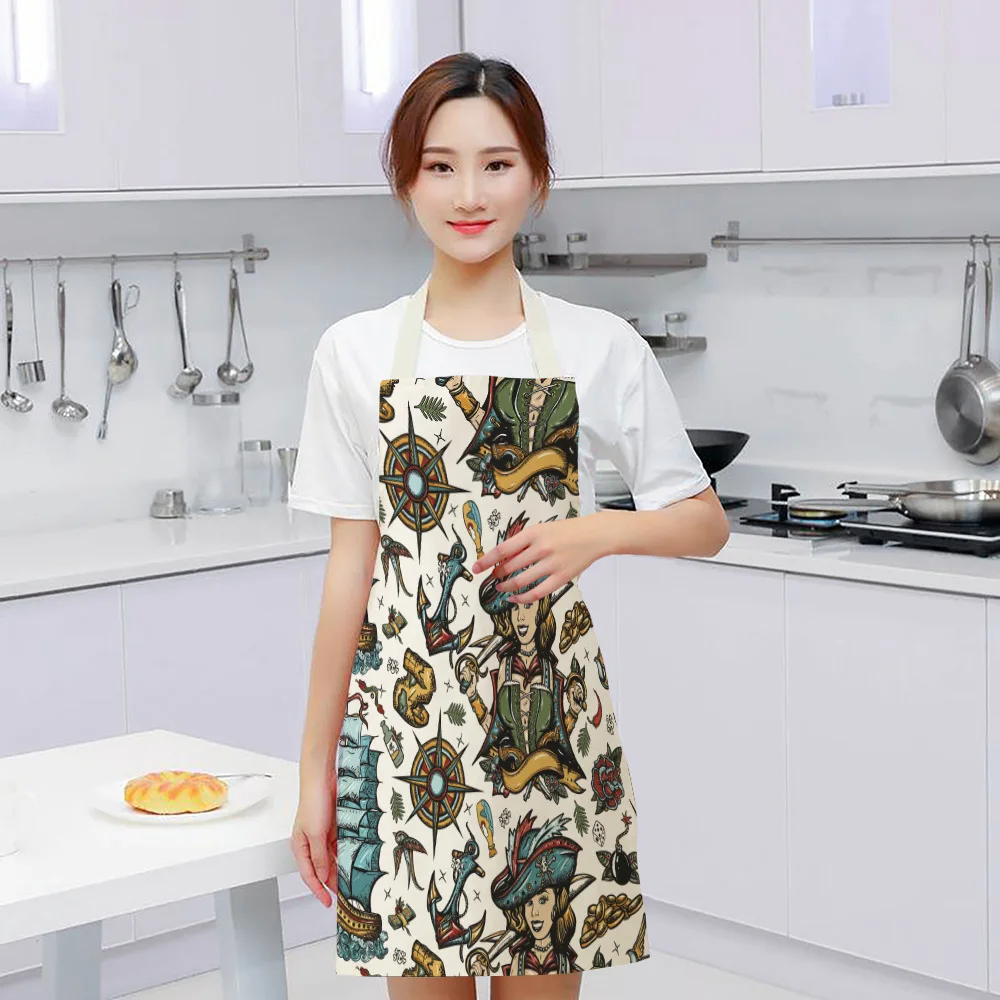 Abstract Character Avatar Skull Pattern Print Apron Woman Man Adult Child Bib Home Cooking Bakery Clean Apron Kitchen Accessorie