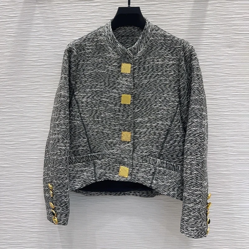 

Высококачественное женское модное роскошное пальто с длинными рукавами, ретро и элегантное, изысканная металлическая застежка на одной пуговице 2592410