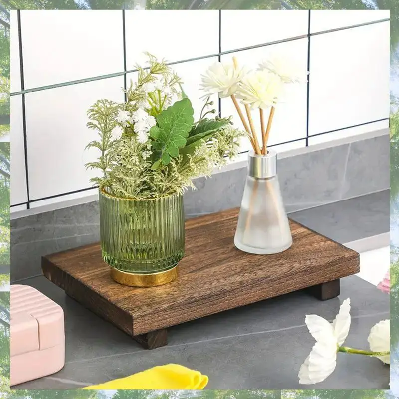 

Premium-2X Wood Pedestal Soap Stand Bathroom Kitchen Countertop Tray Farmhouse Wood Riser Soap Dish Plants Holder
