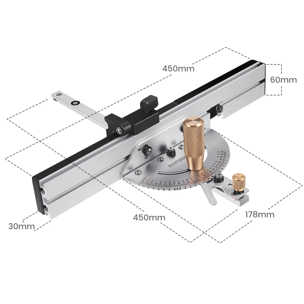 Imagem -06 - Enjoywood-miter Gauge com Latão Handle Joint Jig Track Stop Mesa Saw Router Régua Ferramentas para Trabalhar Madeira 450 Milímetros 27 °