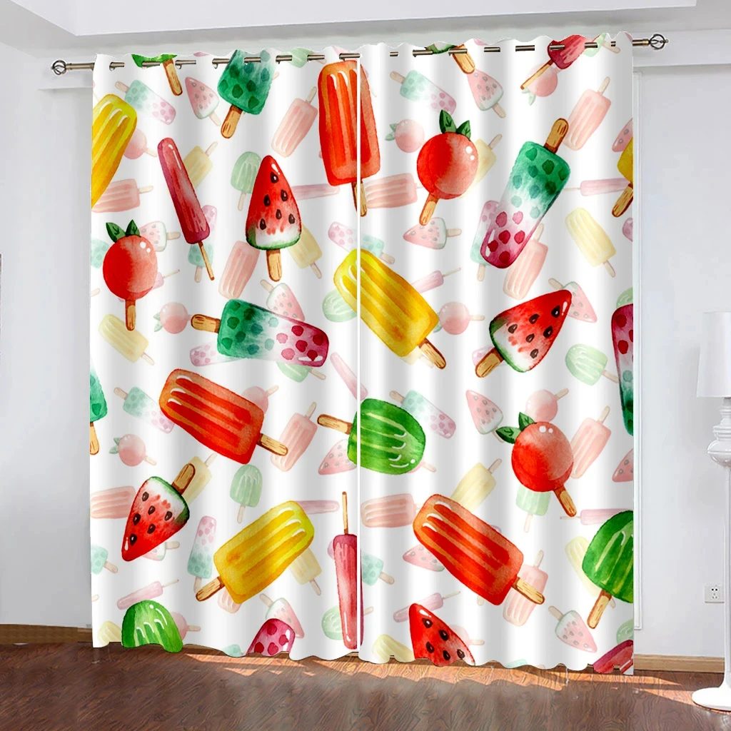 Watercolor Popsicle Fruit ArtisticBlackout Window Curtain for Bedroom Living Room Bathroom Kicthen Door High Shading Hot Pattern