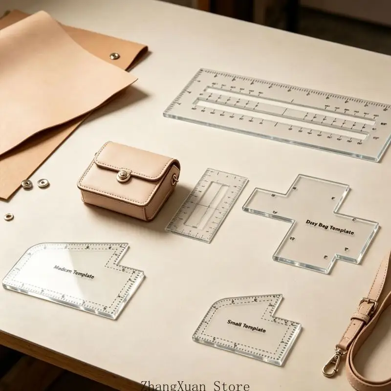 Geldbörsen-Entwurfsanleitung-Set aus klarem Acryl, Nähhilfen für quadratische Taschen zum Zeichnen, Schneiden, Planen und – Detail 2