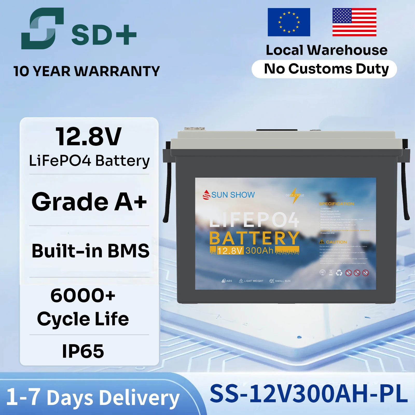 

Аккумулятор SANDISOLAR LiFePO4 12.8В 300Ач 3840Втч, литий-железо-фосфатный, с BMS 150А для автодомов, морского транспорта и систем хранения солнечной энергии