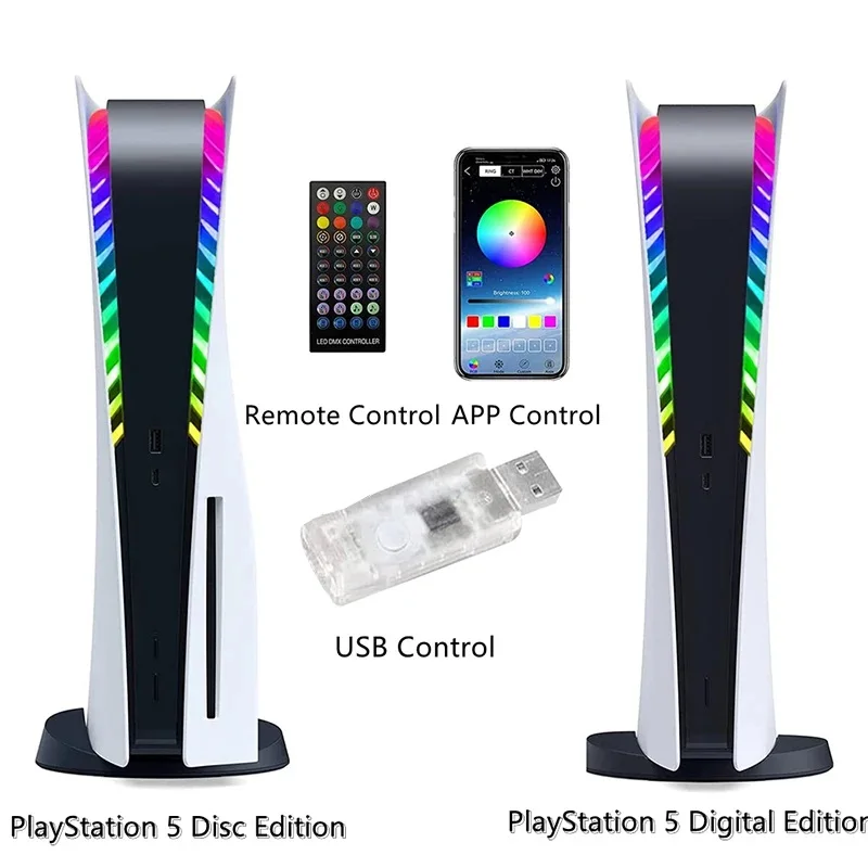 RGB Pickup Function Lamp For PS5 Console Multiple Effects LED Light Strip For PlayStaion 5 Disc Digital Edition Game Accessories