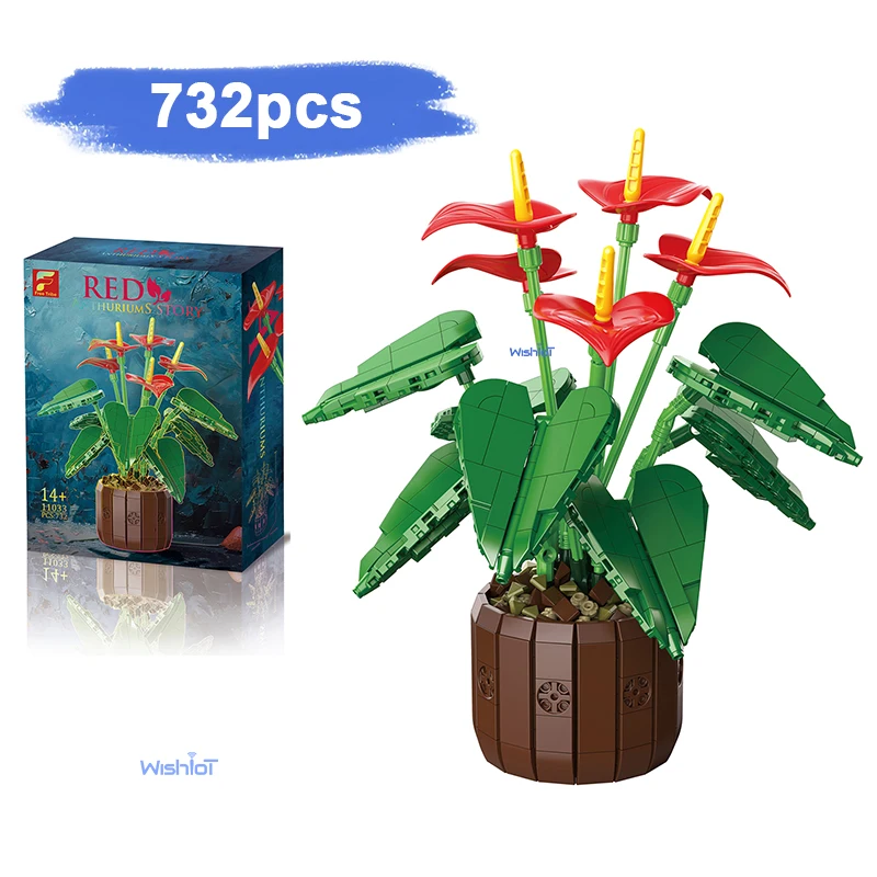 시뮬레이션 꽃다발 모델 732PCS DIY 퍼즐 블록 소형 입자 벽돌 영구적인 홈 데코 소녀용 선물