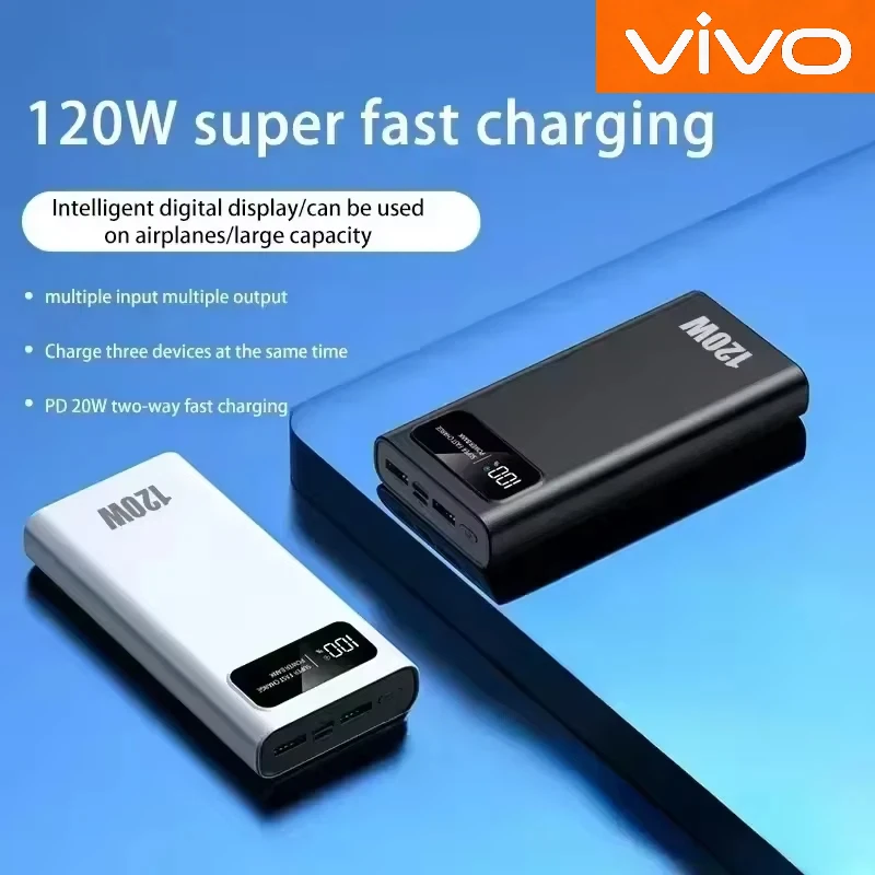 VIVO 200000mah Power Bank USB Large Capacity Super Fast Charging External Battery Digital Display Portable Charger For iPhone