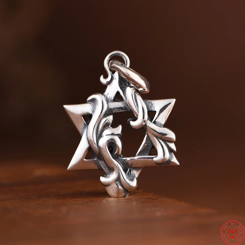 

S925 Sterling Silver Pendants for Women Men Retro Hollow Hexagram Eternal Rattan Charm Punk Fashion Jewelry Amulet Wholesale