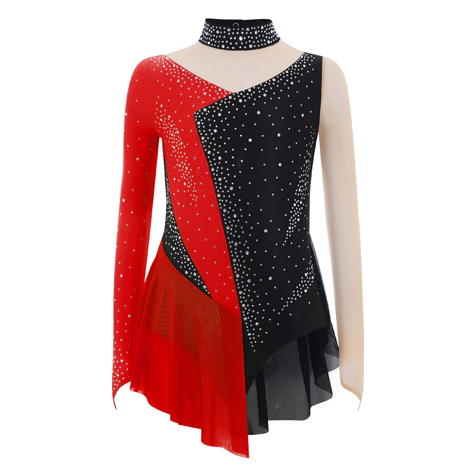

Kid Girls Artistic Skating Dress Rhinestones Ballet Jersey Body Lyrical Dance Costume Rhythm Gymnastics Tights Performance Dress