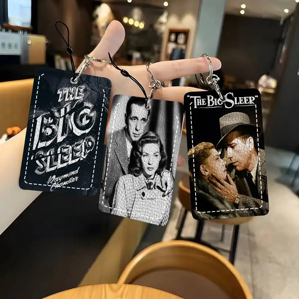 Classic Vintage Movie The-Big-Sleep Card Case Keychain Access Card Bag Key Tag Ring Leather Card Holder Key Ring Access