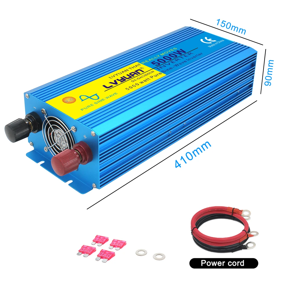 5000W DC 12V/24V To AC 220V 50Hz/60Hz Pure Sine Wave Power Inverter LCD&LED Display Dual USB Universal/US/EU Socket Converter