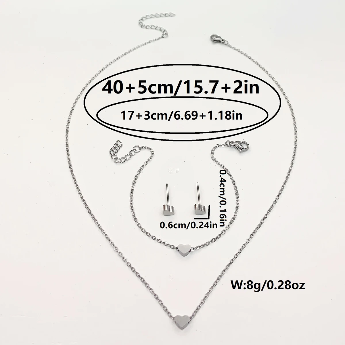 4-Piece فتاة الموضة الحب الفولاذ المقاوم للصدأ قلادة قلادة سوار القلب القلب وأقراط عيد الميلاد السنة الجديدة هدية عيد ميلاد #6