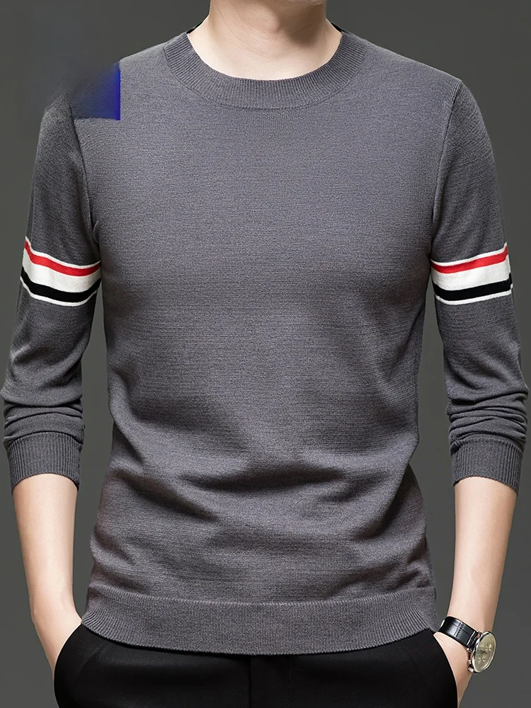 

Rn Men's Knitted Long Sve round Ne Striped Base irt Faionable Simple Urban Sle Polyester Viscose Nylon Blend