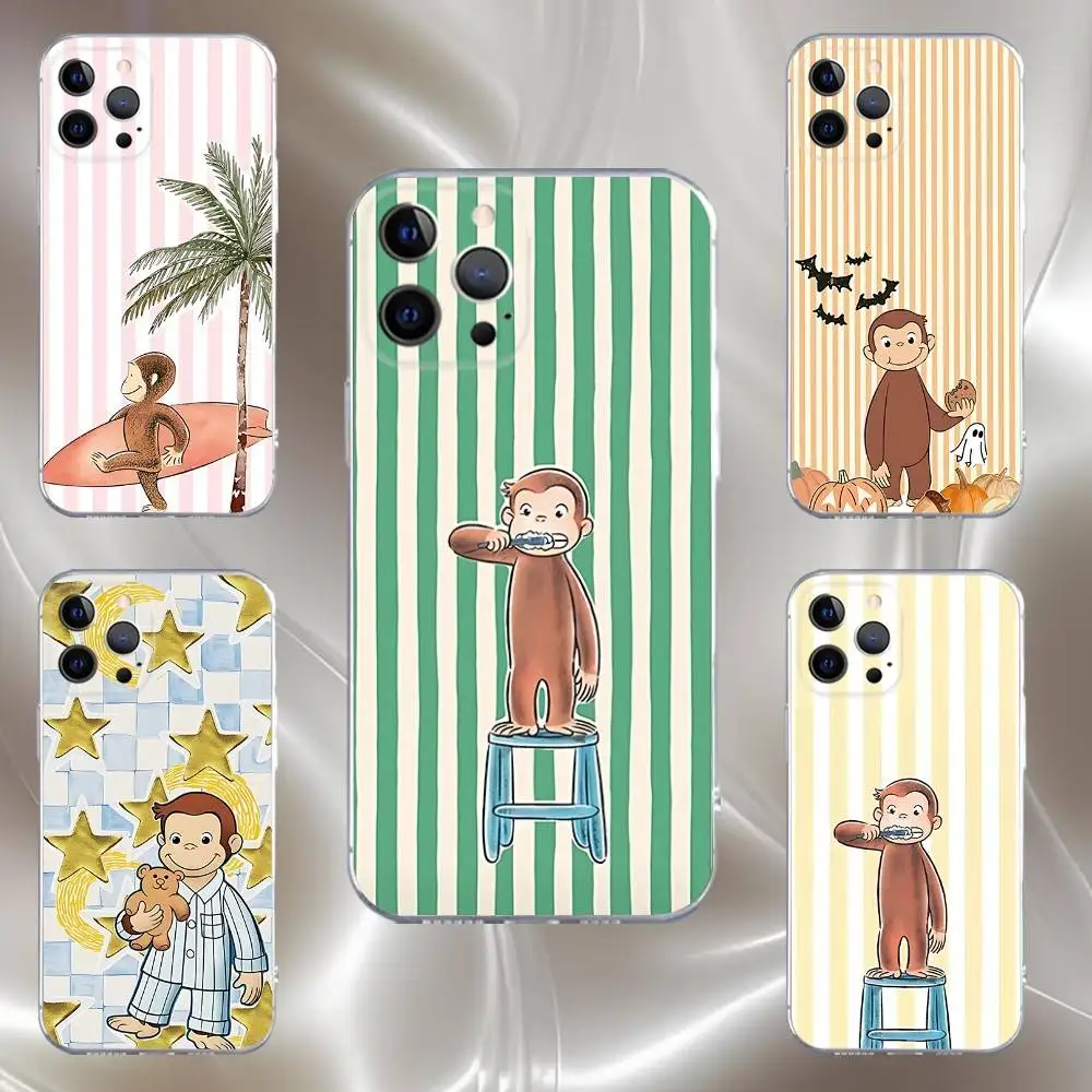 

Cartoon G-George Monkey Phone Case For iPhone 17,16,15,14,13,12,11 Pro,Max,Plus,X,XS,XR,SE4,E Mini Transparent Soft Cover