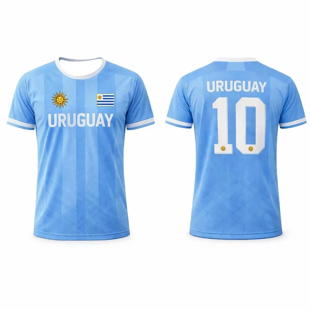 Uruguay Flaggen-Print T-Shirt 2026 Sommer Fußball-Trainingsuniform Herren Damen Outdoor Atmungsaktives Schnelltrocknendes Fußballtrikot Moto
