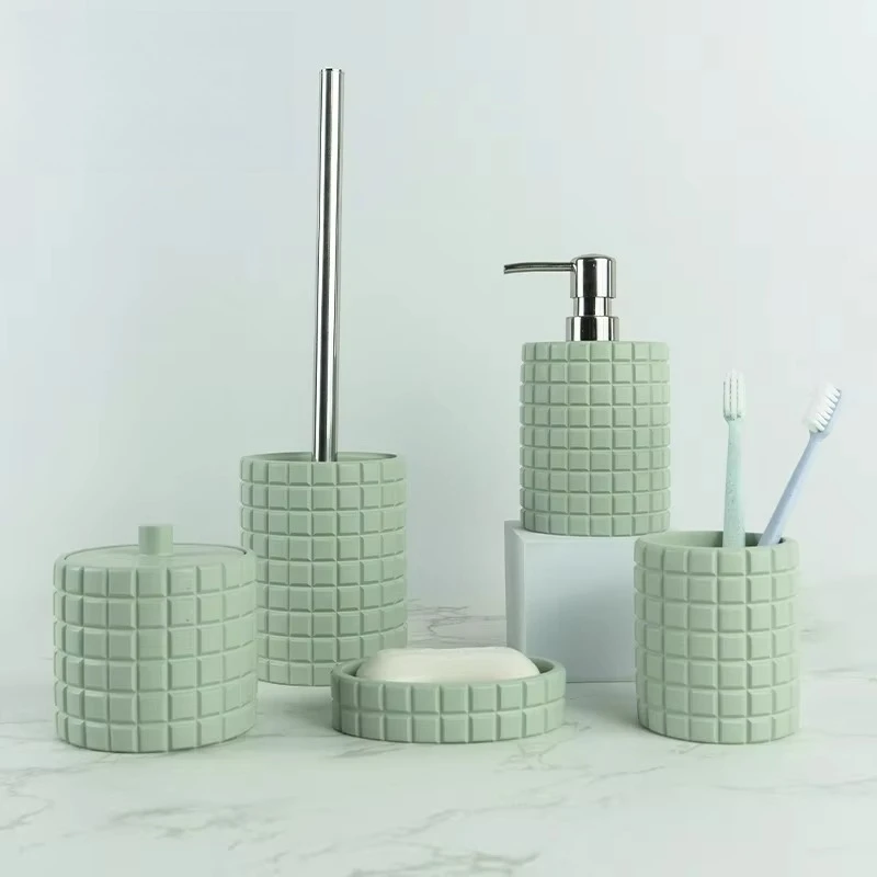 

Resin Five-piece Eco-Friendly Bathroom Set with Customizable Color & Size Simple Modern Design