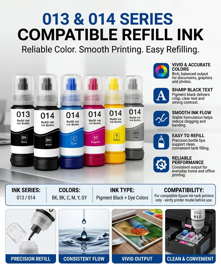 For Epson 013 014 Compatible Refill Ink For Epson EcoTank L8168 L8188 L8160 L8180 Printers Vivid Color 70ML/PC 6Colors