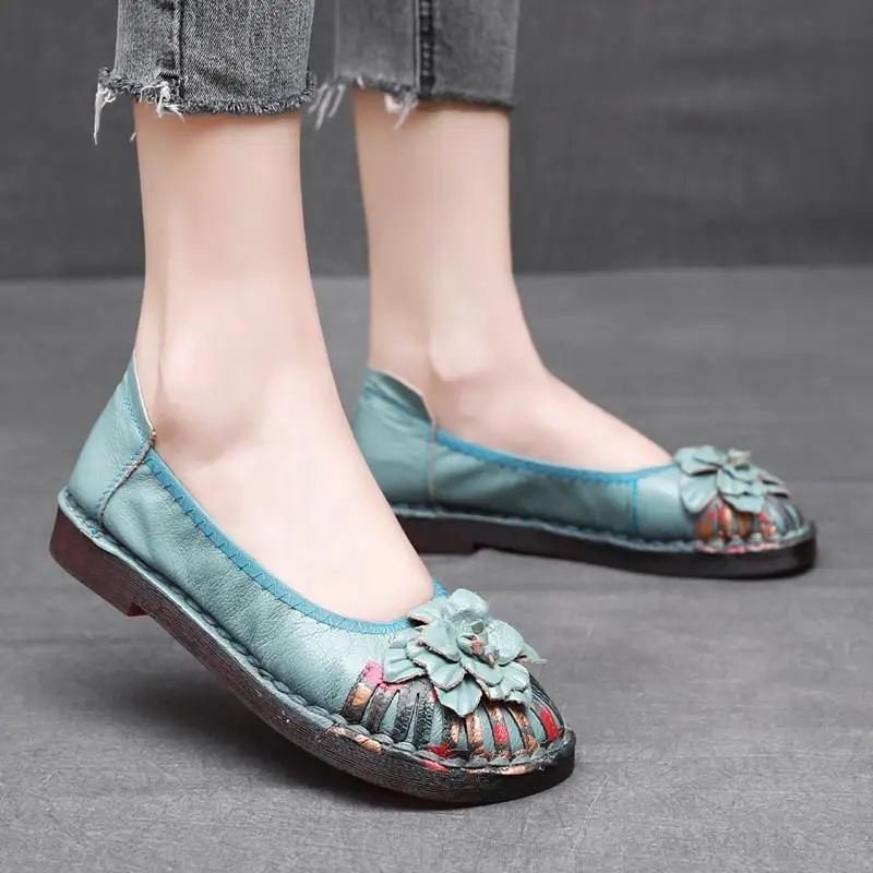 Retro Flroal Moccasins Shoes Casual Ladies Elegant Vintage Ballet Flats Women\'s Summer Loafers Luxury Genuine Leather Flat Shoes