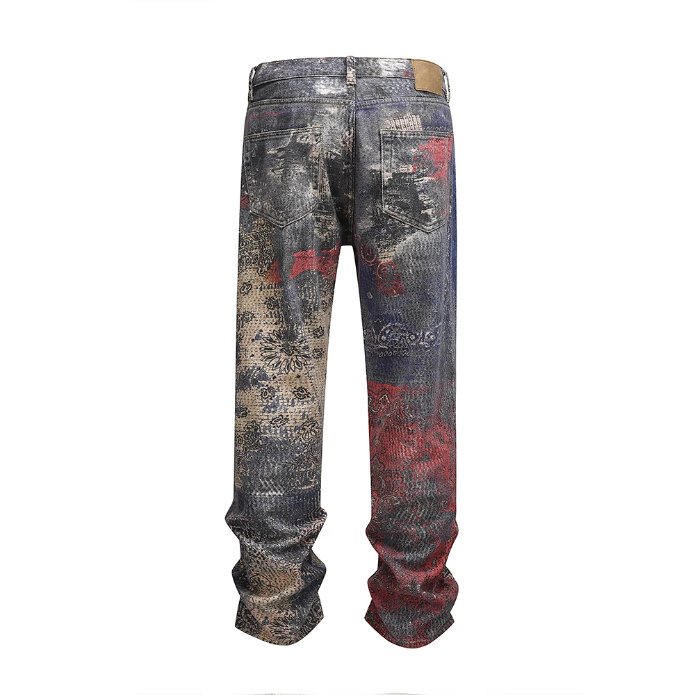 New Cashew Print Distressed Casual Baggy Jeans for Men and Women Streetwear Ripped Ropa Hombre Denim Trouses Oversized Cargos