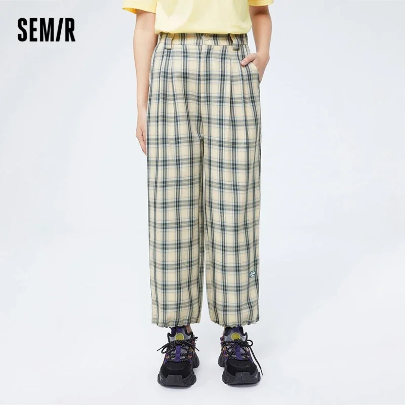 Semir Casual Pants Women Leggings Jogging Pants Summer Fashion Retro Plaid Pants Artistic Trend