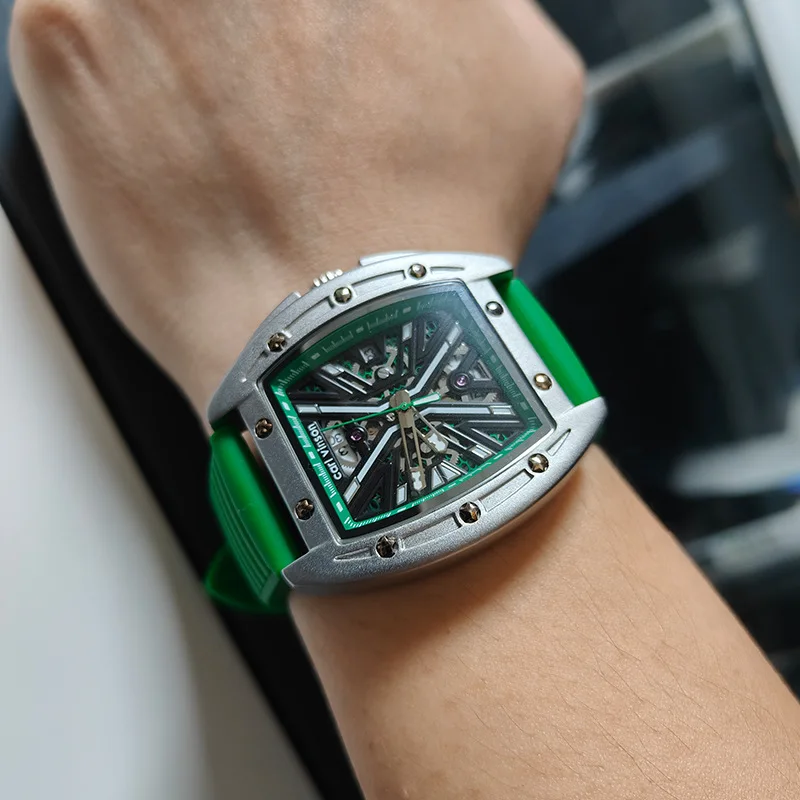 Новые мужские полые водонепроницаемые светящиеся взрывные механические часы в форме бочонка