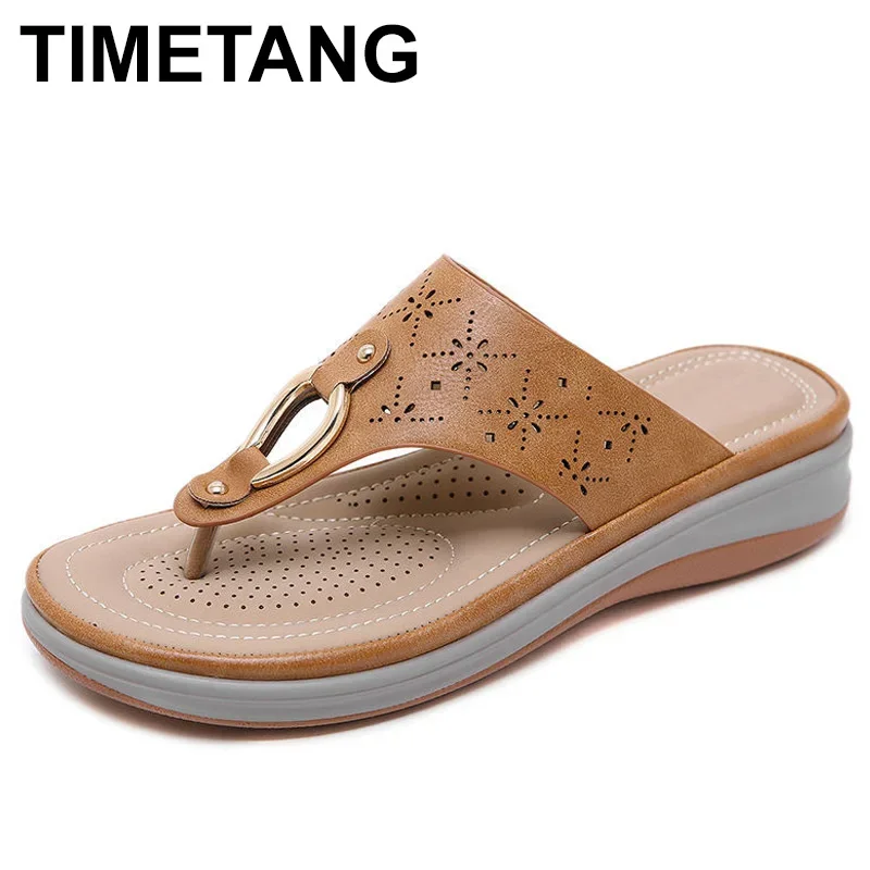 TIMETANGSummer с плоской подошвой, уличные пляжные вьетнамки с подошвой из цельного дерева; Женские удобные туфли на нескользящей подошве туфли с платформой на высоком каблуке ShoesFemaleSlipper высокого качества