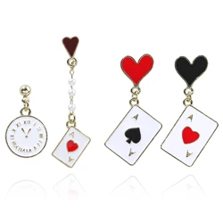 Funny Clock Poker Card Drop Earrings Alice in Wonderland Hearts and Spades A Ace Playing Cards Earrings for Women Girl Jewelry