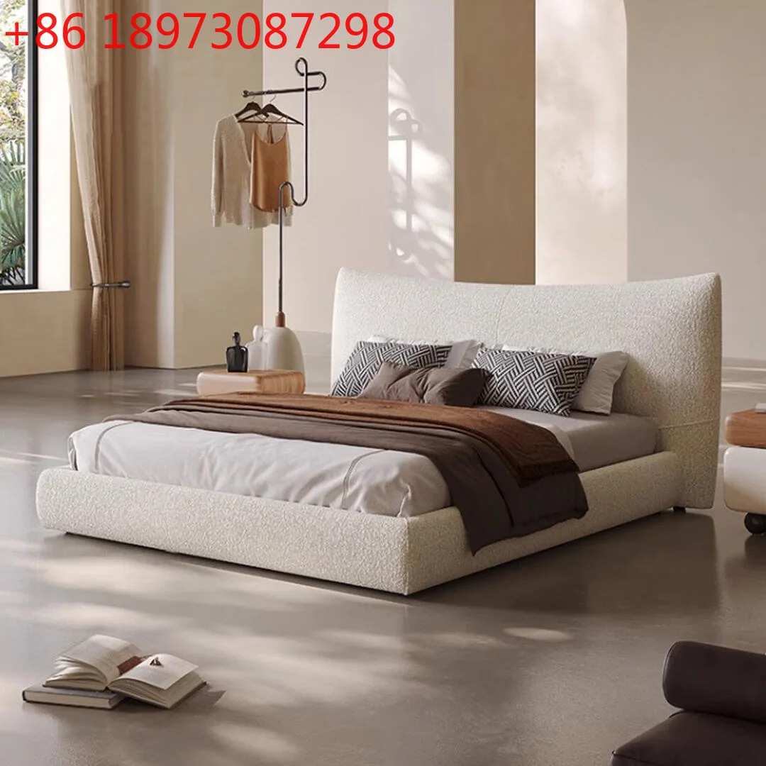 

Итальянский минималистский дизайнер, элитная домашняя главная спальня, кремовая двуспальная тканевая мягкая кровать принцессы с кремовым ветром