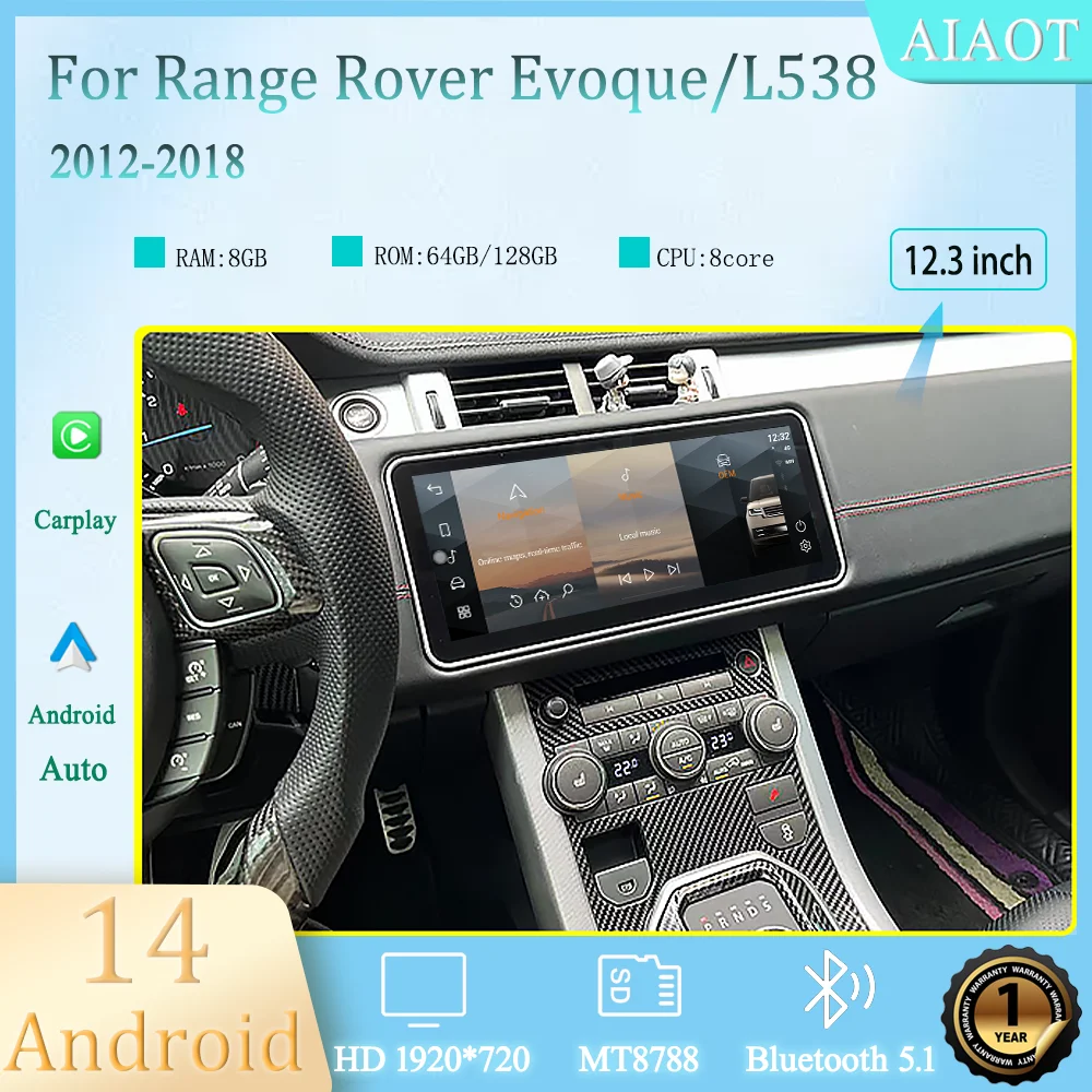 

12.3" Android 14 For 2012-2018 Range Rover Evoque L538 Multimedia Player Car GPS Radio Wireless Carplay Auto Original OEM Menu