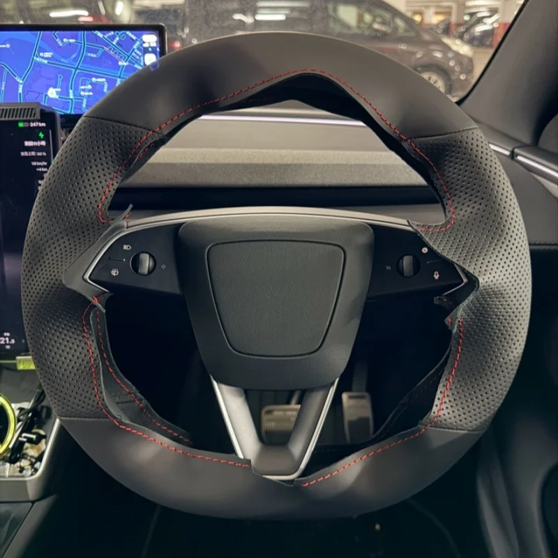 Car Steering Wheel MicrofiberLeather Hand-Sewn For Tesla Model 3 Model Y Model X Model S 2015-2025 Car Interior Accessories