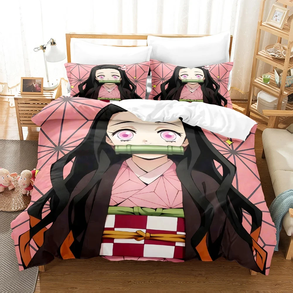 Imagem -03 - Nezuko Kamado Conjunto de Cama para Meninos e Meninas Demon Slayer Duvet Cover Anime Consolador Roupa de Cama Solteiro Gêmeo Completo Queen Size 3d Presente