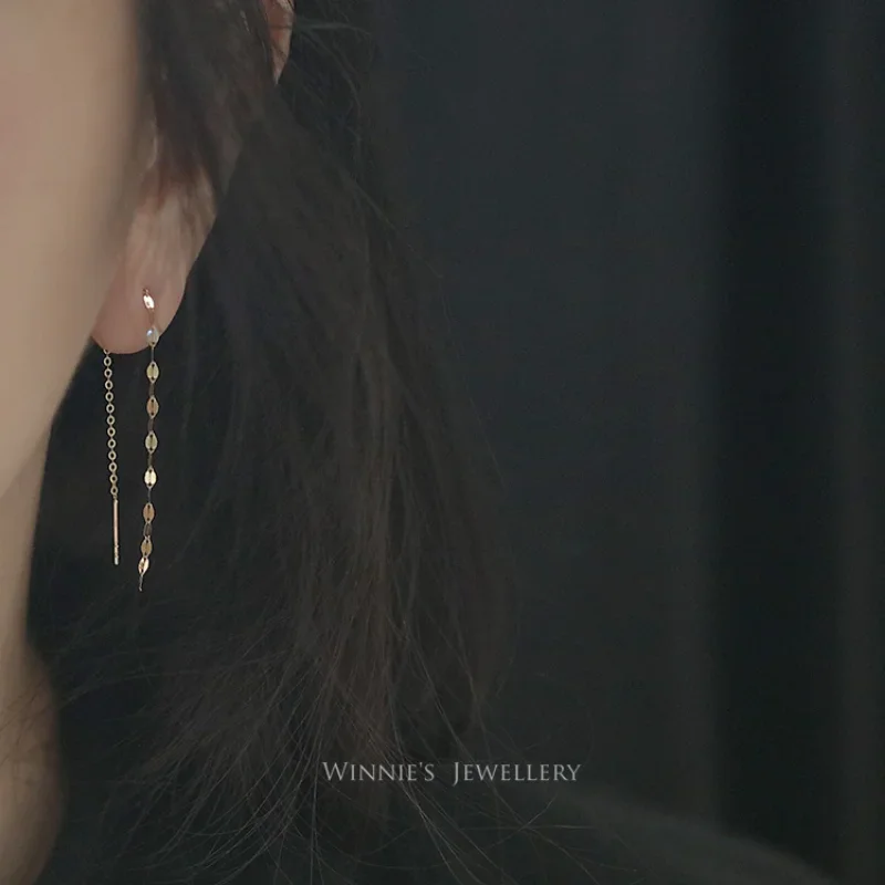 S925 Sterling Silver Lip chain tassel ear line Earrings Long Tassel Chain Drop Earring Women Straight Hanging Earings Jewelry