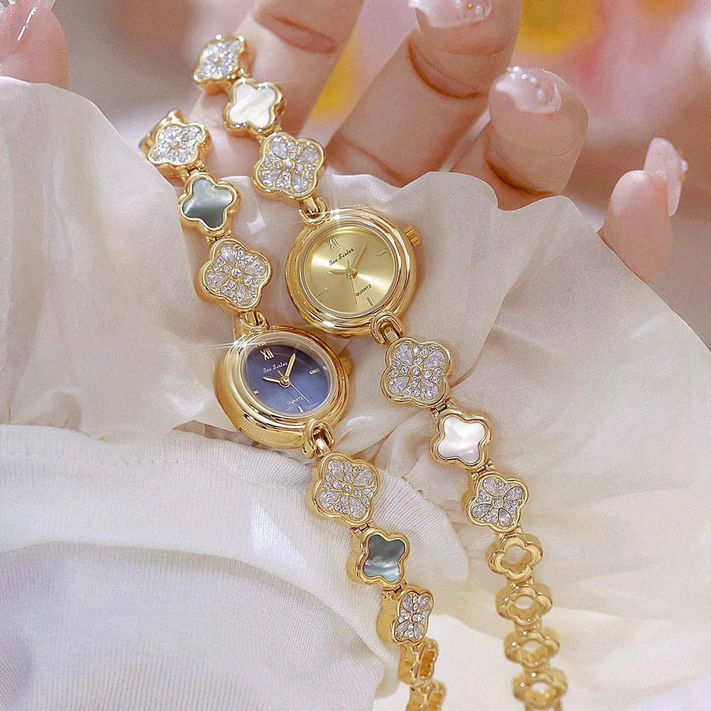 Women's Watch Elegant Lucky Four Leaf Clover Bracelets Gold Quartz Watches 2025 New High Quality Natural Shell Wristwatch Gift
