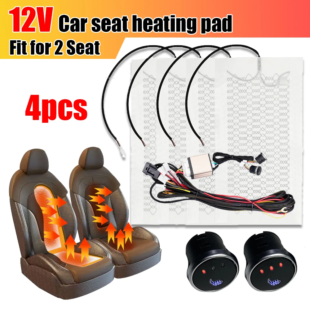 Built-in Car Seat Heater Fit 2 Seats 12V Carbon Fiber Seat Heating Pad High/low Temperature Adjustable Round Switch Controller