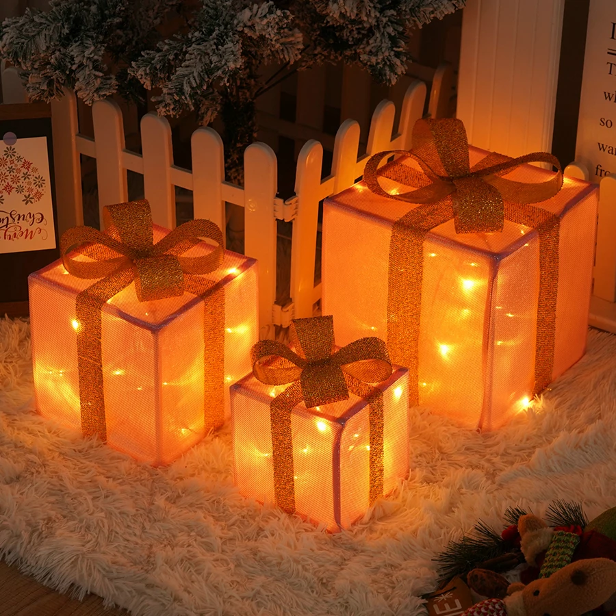 Christmas Lover Gift Box Solid Color 3-Piece Folding Gift Box Luminous Gift Box Christmas Atmosphere Decorative Light
