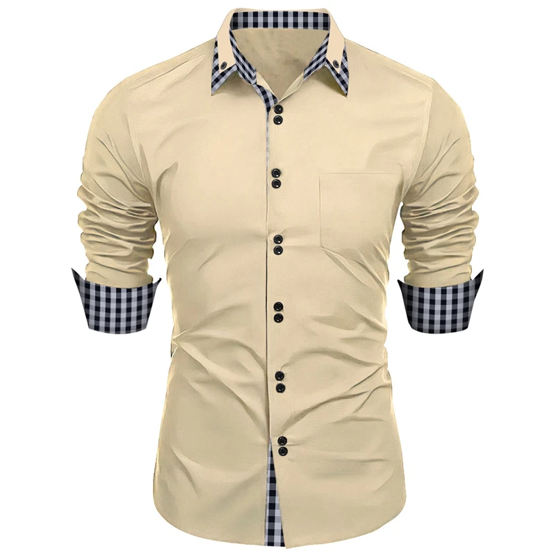 Camisa havaiana clássica masculina de mangas compridas, trespassado duplo, solta, monocromática, 6XL, negócios, escritório, nova, 11 cores