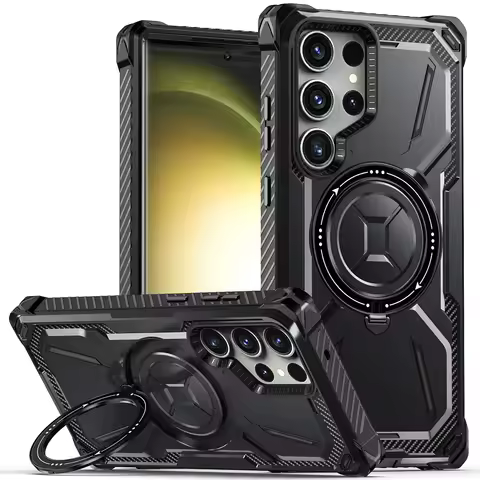 For Samsung Galaxy S25 S24 S23 S22 S21 Ultra Plus Case Metal Kickstand Magnetic Case with MagSafe, Heavy Duty Bumper Shockproof