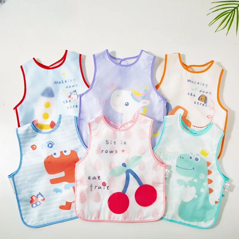 Waterproof Infant Eating Children Drawing Sleeveless Baby Bandana Bibs Cute Baby Bibs Soft Cotton Baby Bib Meal Burp Eva Cloths