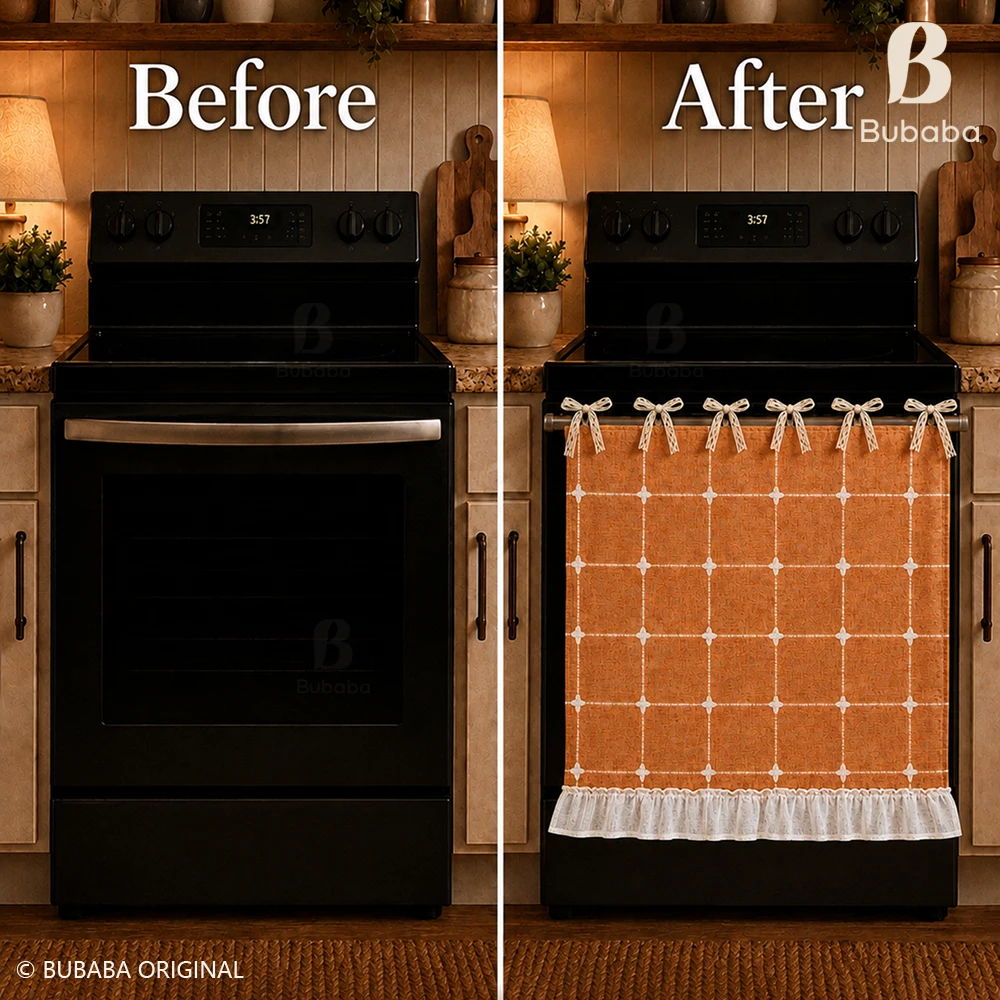 Oven Dust Curtain Lace Bow Tie Kitchen Decoration Cover Curtain Retro Ruffle Edge Cover Half Curtain Oven Dust Cover