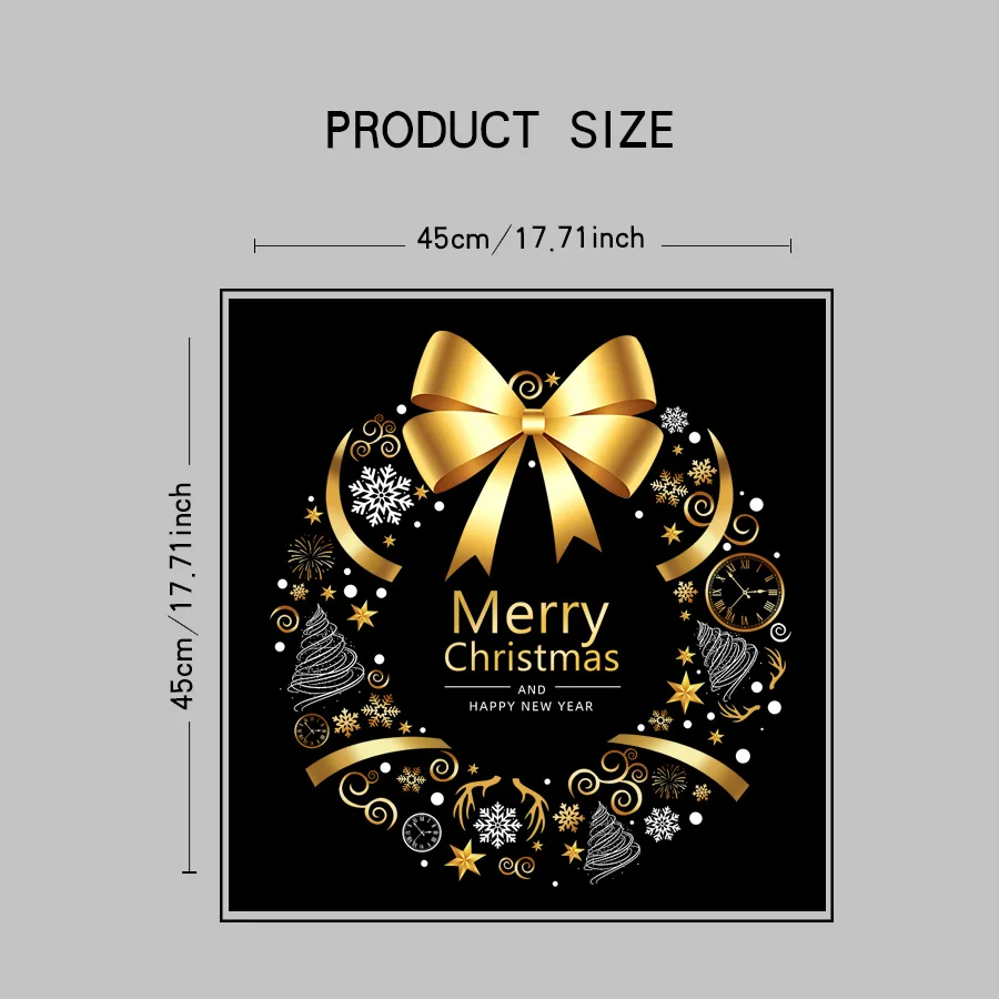 1 Sheet of 45× 45cm Christmas Static Cling Window Stickers, with Gold Bow, Wreath, Snowflake, and Clock Patterns, Glue-Free and Reusable Glass Stickers, Suitable for Holiday Window Decorations in Homes and Shops