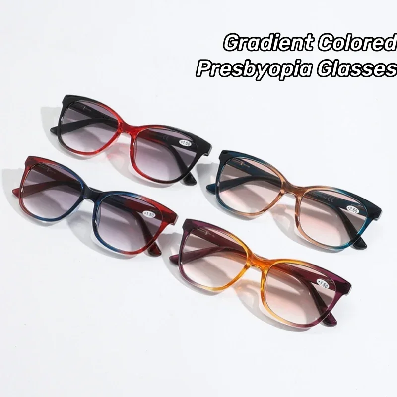 Fashionable Large-framed Gradient Color Reading Glasses Versatile Square Full Frame Blue Light Blocking Hyperopia Eyeglasses