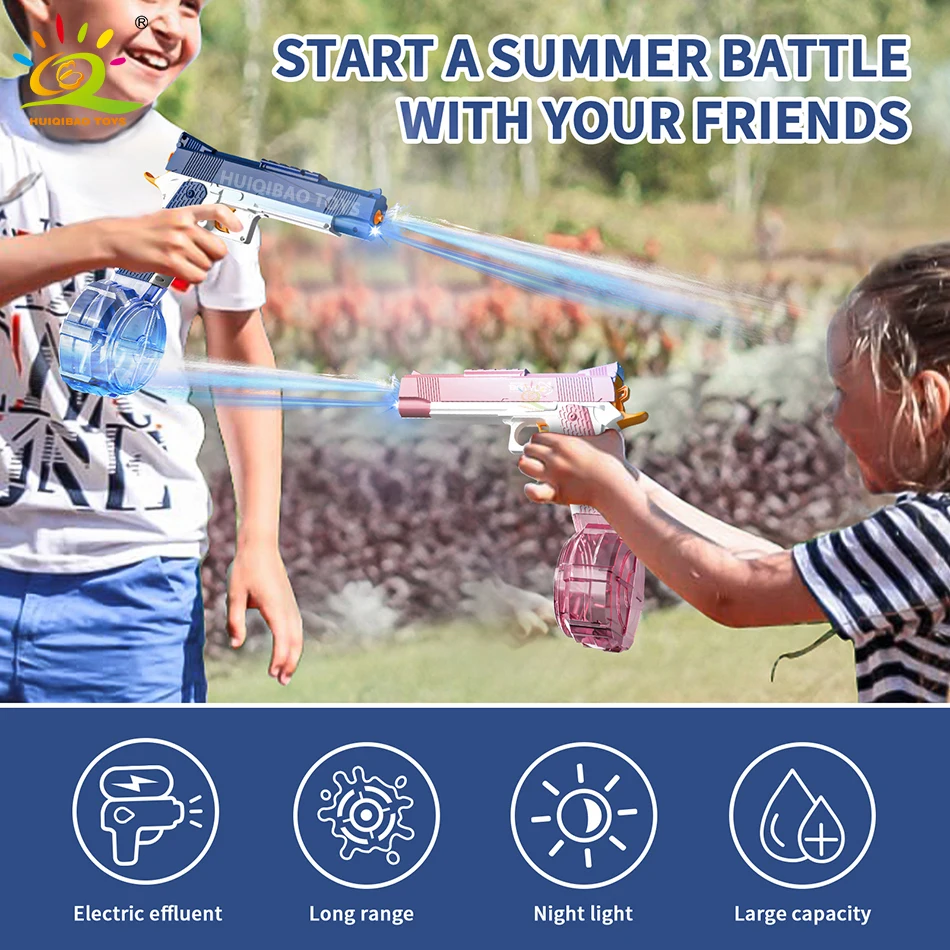 HUIQIBAO M1911 الكهربائية السيارات القتالية ضوء مدفع المياه الصيف في الهواء الطلق الشاطئ الخيال النار مكافحة المياه لعبة اطلاق النار لعبة للأطفال
