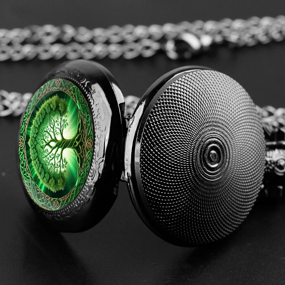 Ciondolo per collana con orologio da tasca al quarzo dal design vintage dell'albero della vita, regalo ideale per uomini, donne e bambini, regalo di compleanno con ciondolo